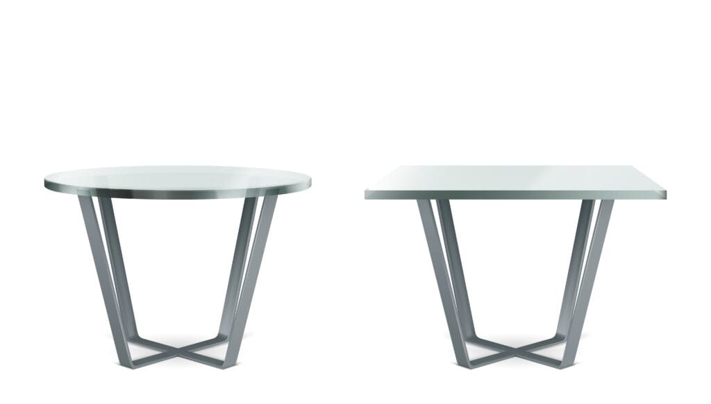 Modern tables with round and square glass top