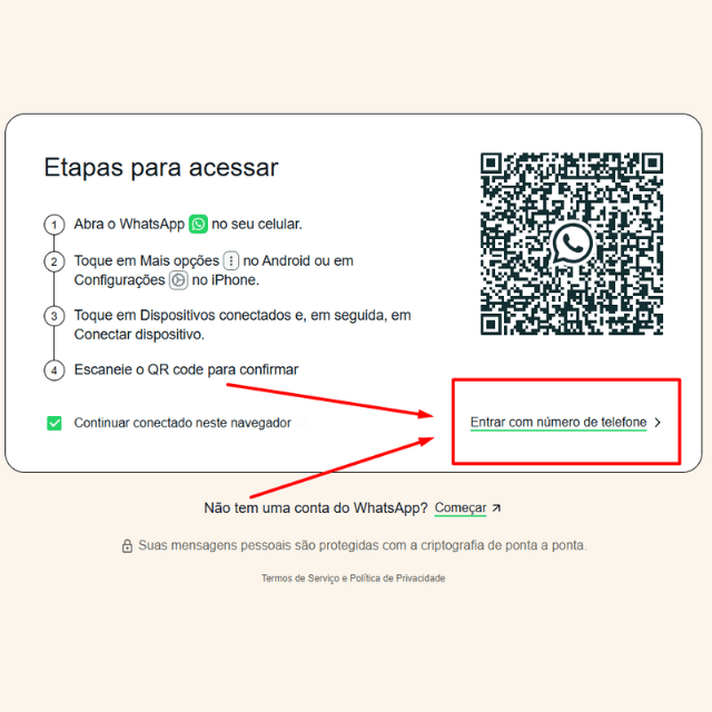 Passo 2: Clique em “Conectar com um número de telefone”