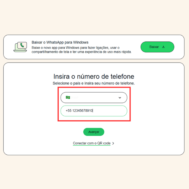 Passo 3: Informe o número do seu WhatsApp