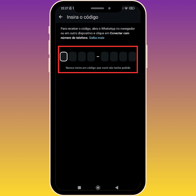 Passo 10: Digite o código exibido no computador
