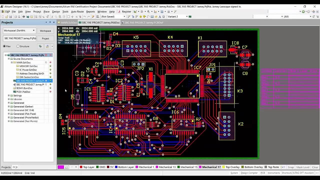 Visualização 3D de uma placa-mãe projetada no Altium Designer.
